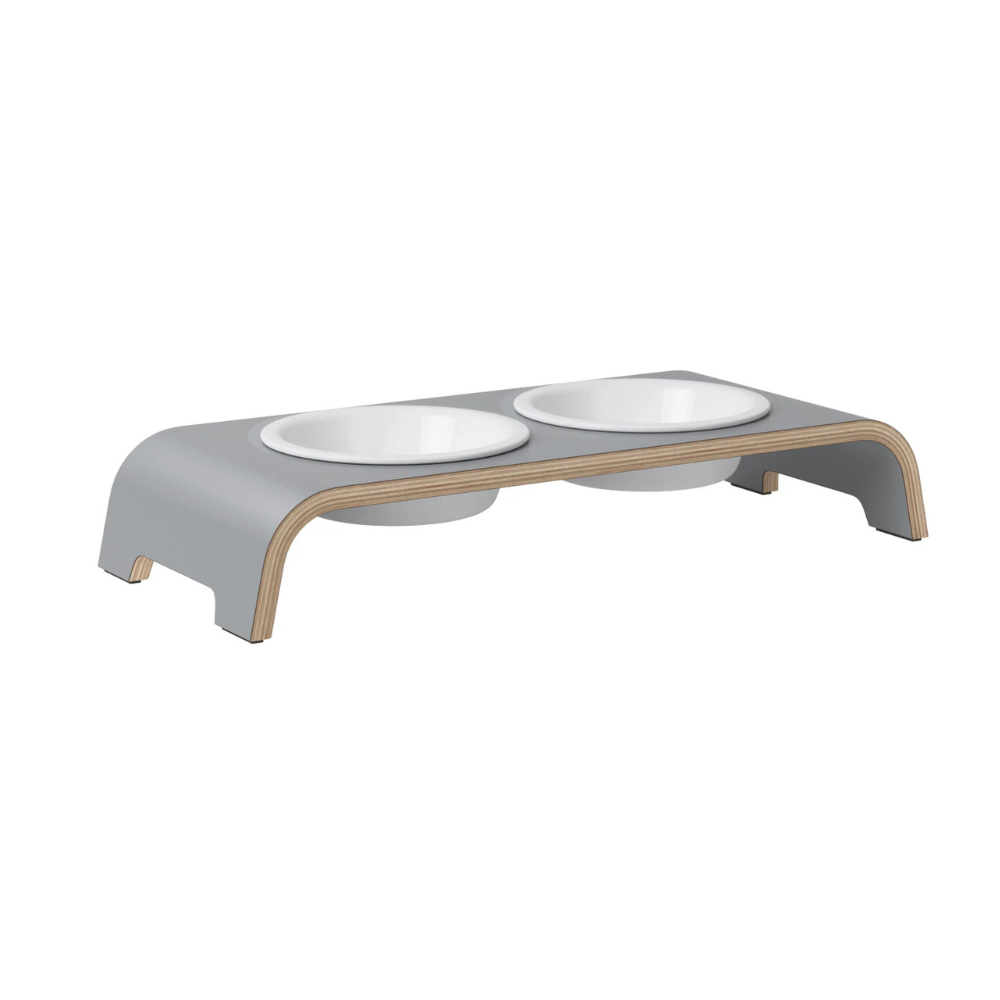 Futterstation Grau mit Prozellannäpfen - catBar®