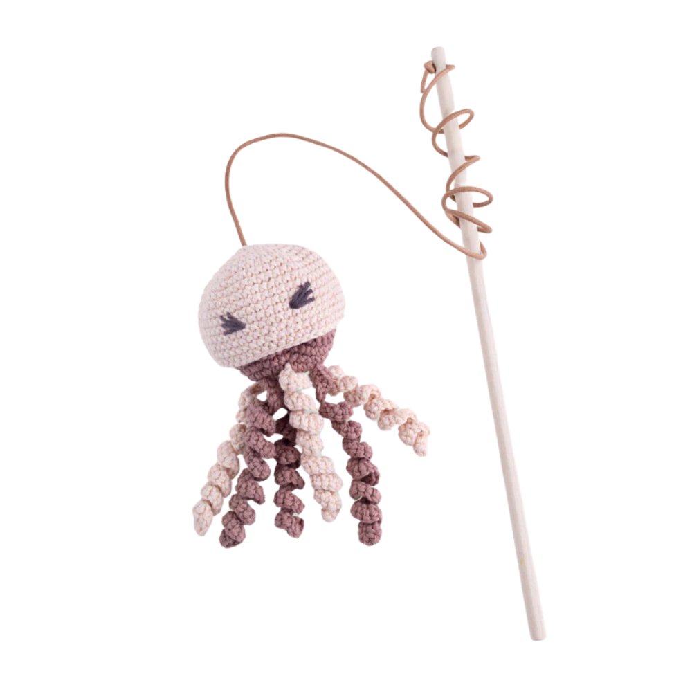 Katzenangel JELLYFISH Beige mit Katzenminze & Glöckchen - Lillabel