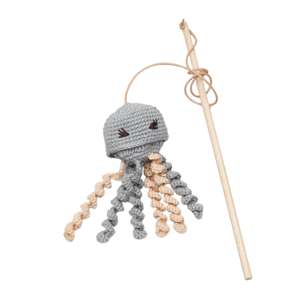 Katzenangel JELLYFISH Hellgrau mit Katzenminze & Glöckchen - Lillabel