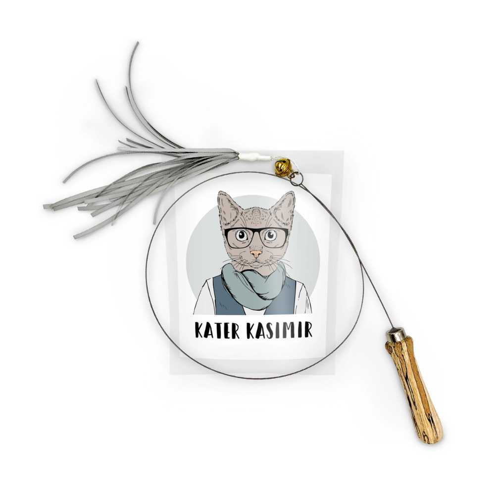 Katzenangel mit Glöckchen & Bändern - Kater Kasimir