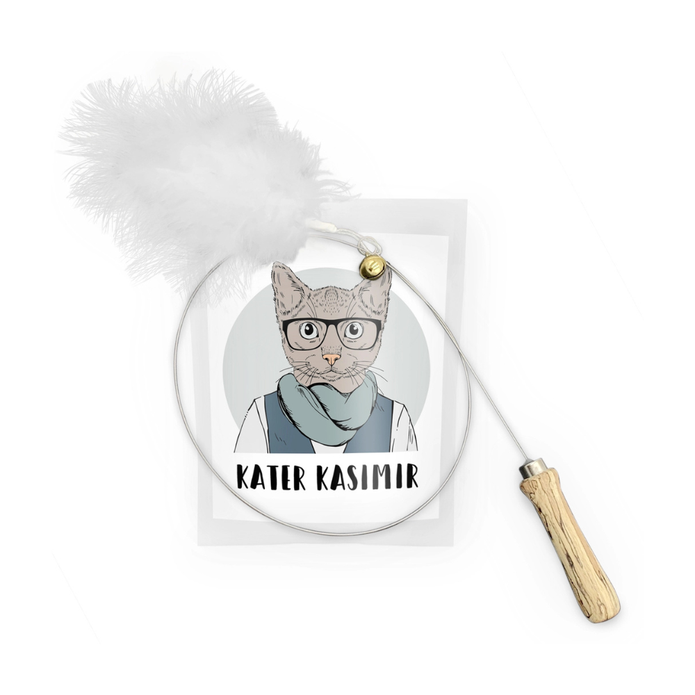 Katzenangel mit Glöckchen & Naturfedern - Kater Kasimir