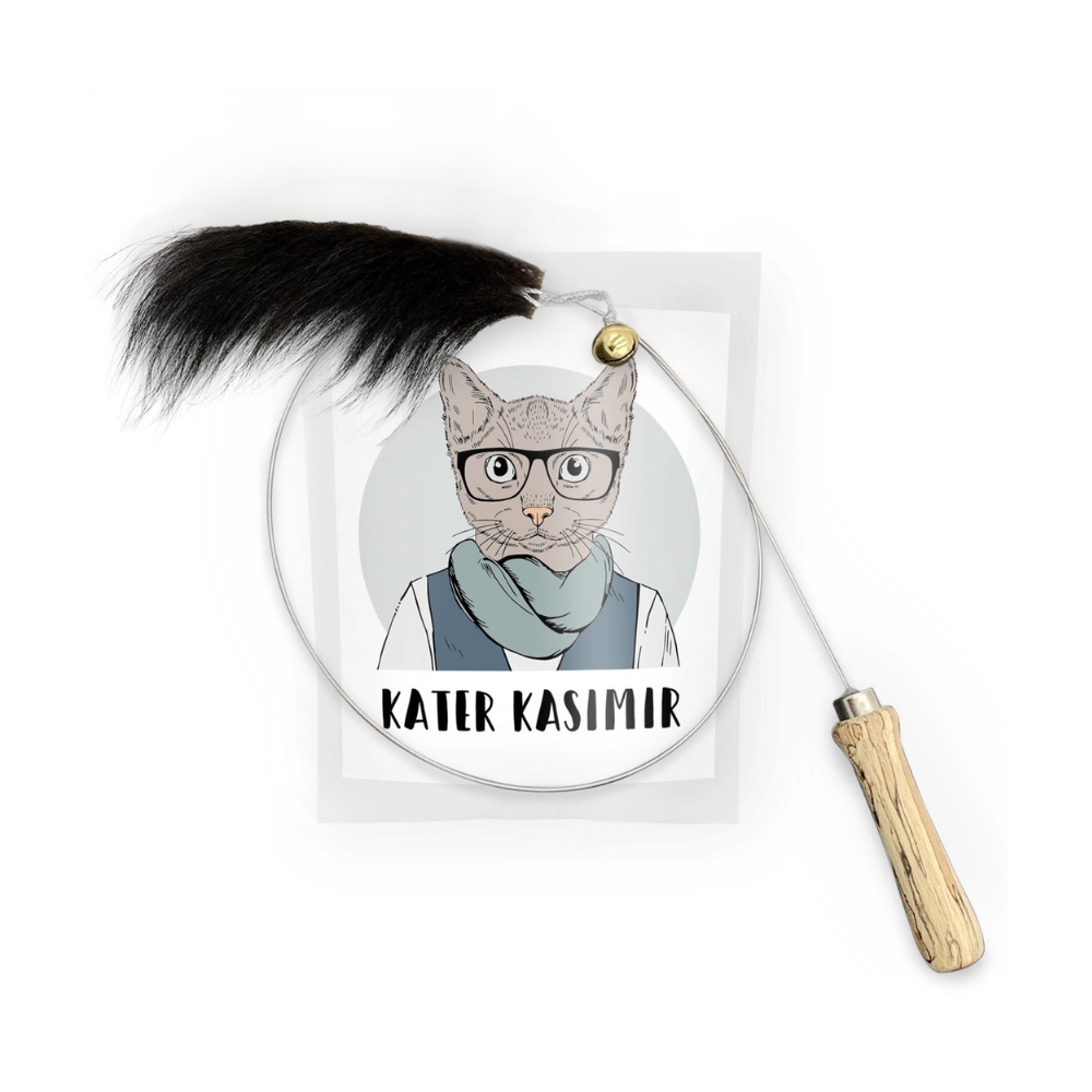 Katzenangel mit Glöckchen & Ziegenfell - Kater Kasimir