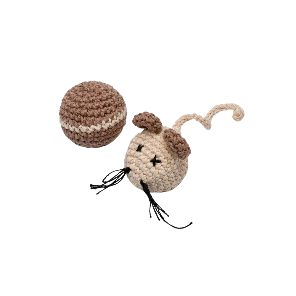 Gehäkeltes Katzenspielzeug MAUS Set mit Ball - Lillabel