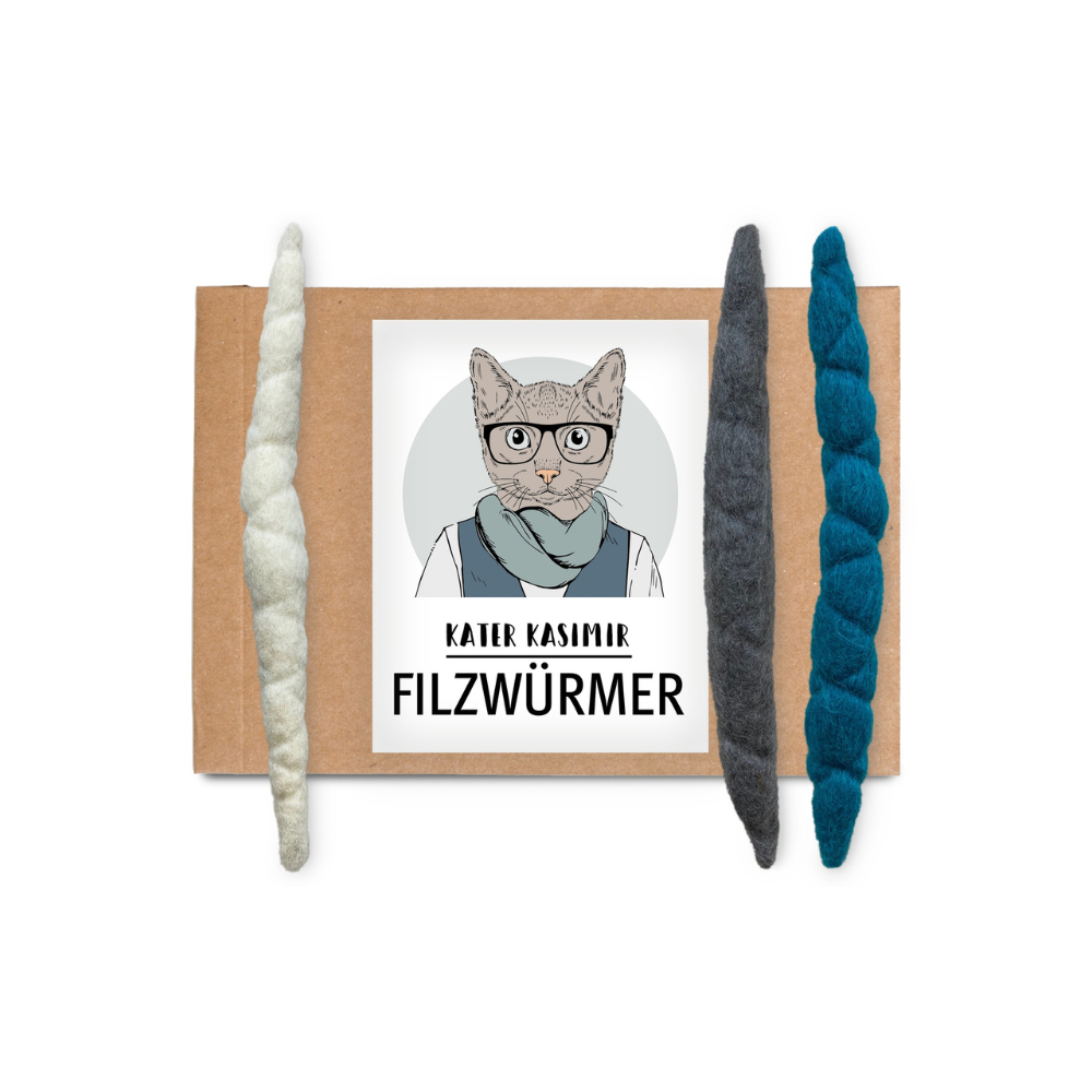 Katzenspielzeug 3-er Set Filzwürmer handgerollt - Kater Kasimir