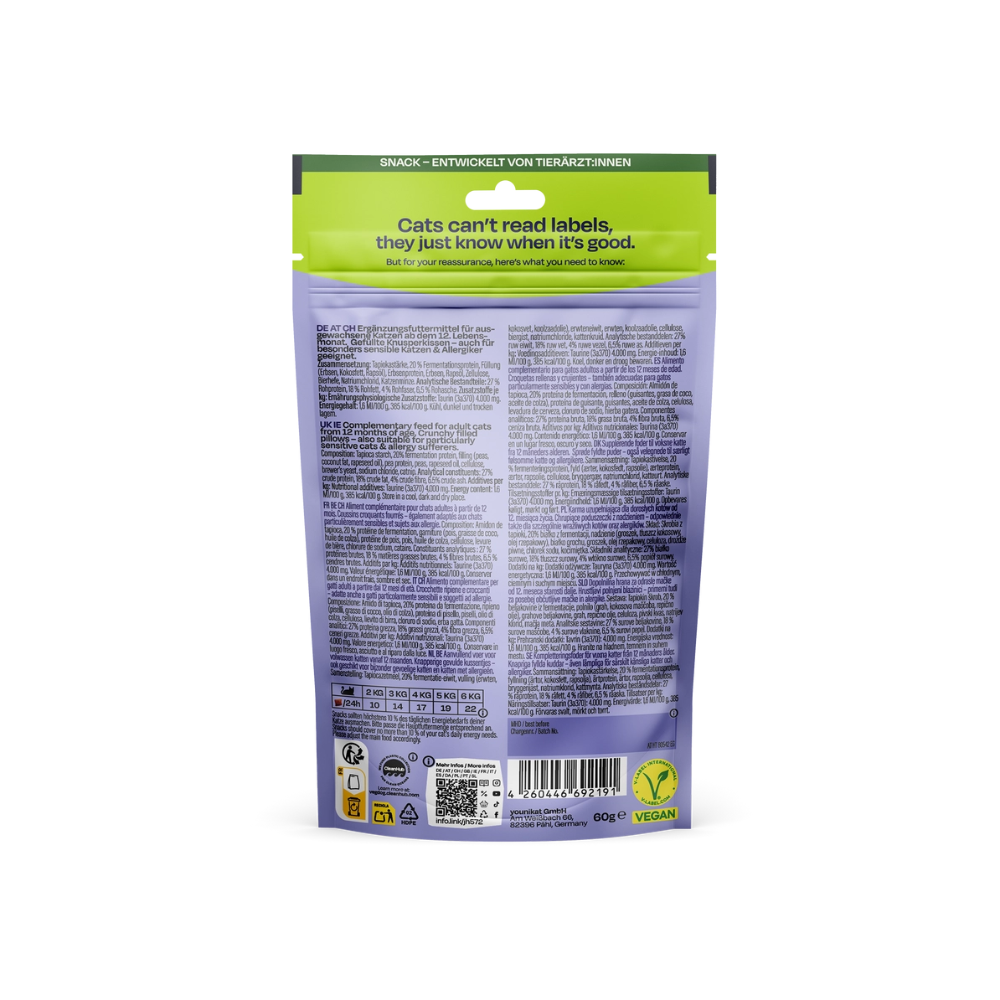 Rückseite Verpackung VEGCAT Katzenleckerli PURE Bites