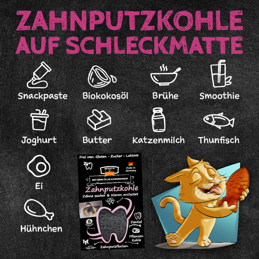 Schleckmatte mit Zahnputzkohle für Katzen - QCHEFS