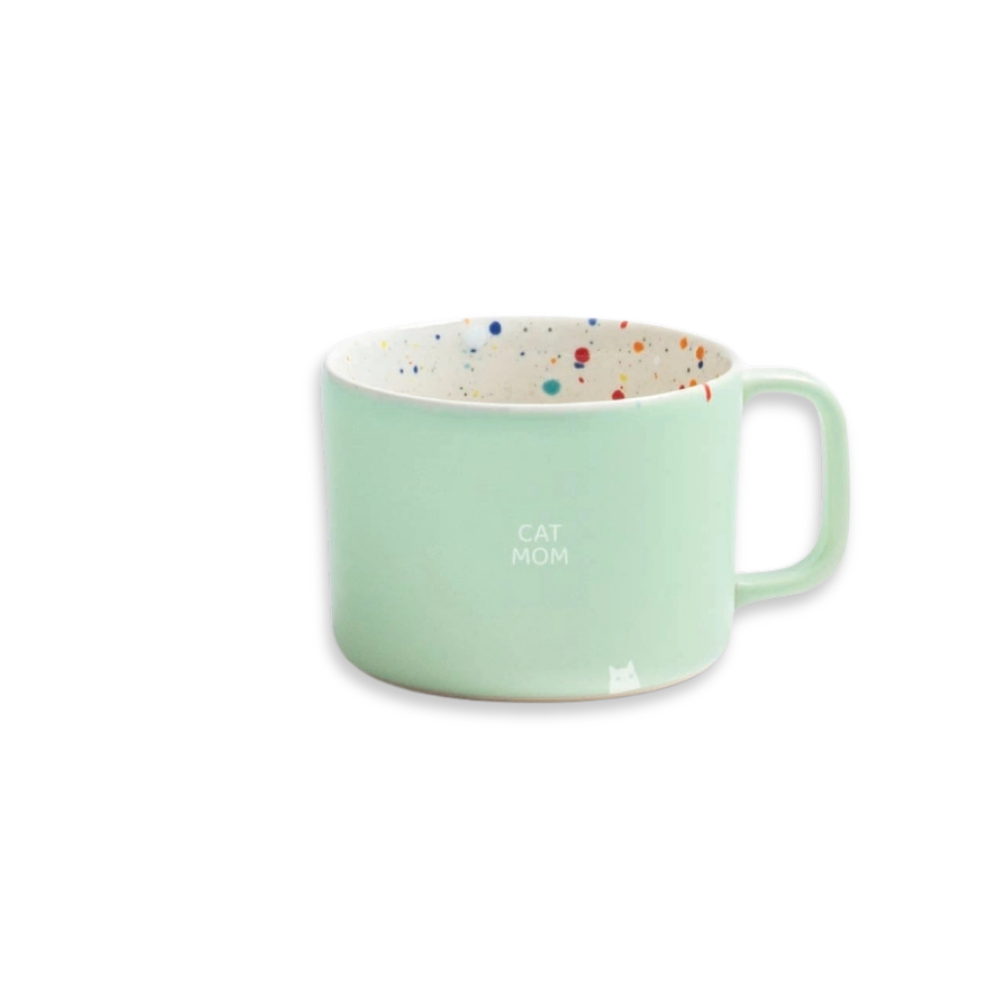 Tasse BREEZE Mug grün 450 ml mit CATMOM weiß - egg back home
