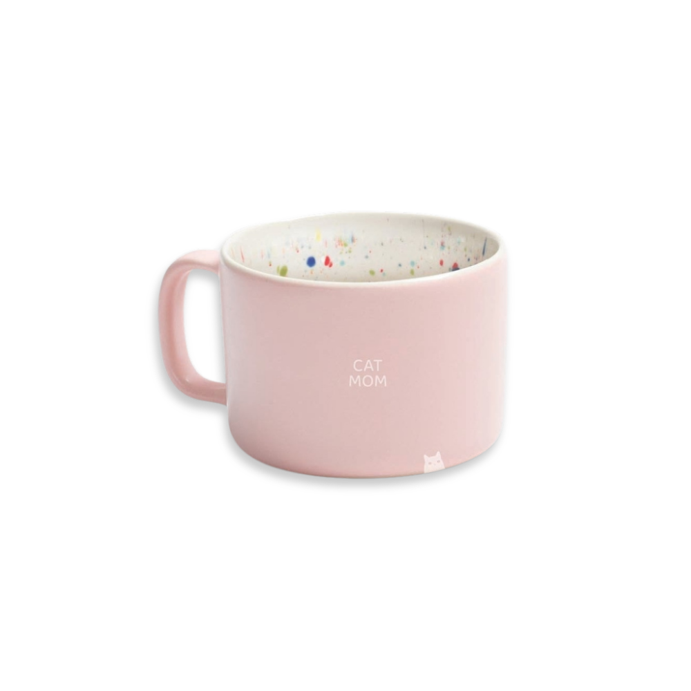 Tasse BREEZE Mug rosa 450 ml mit CATMOM weiß - egg back home