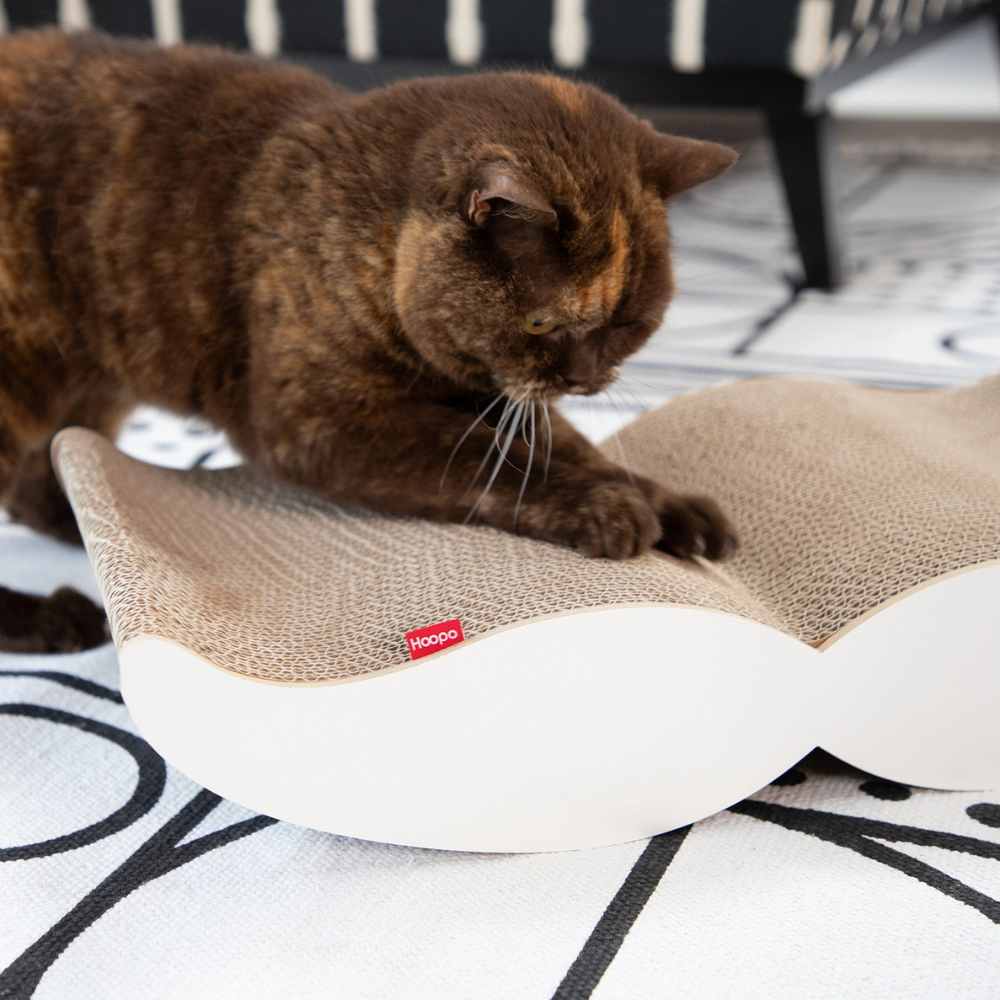 Kratzende Katze auf Kratzmöbel MOUSTACHE Weiß - Hoopo