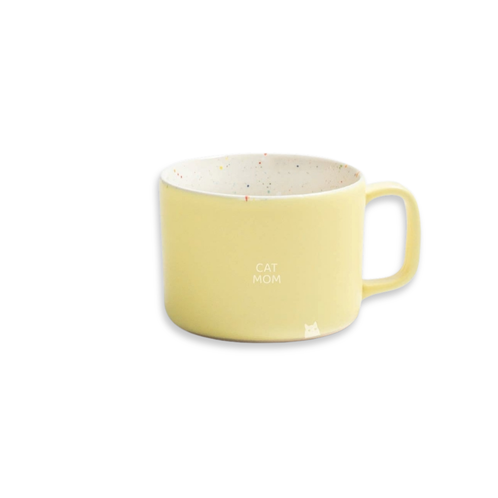Tasse BREEZE Mug gelb 450 ml mit CATMOM weiß - egg back home